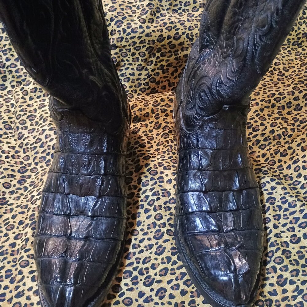 Lucchese Caiman Back alligator western boot men size 9.5 black
